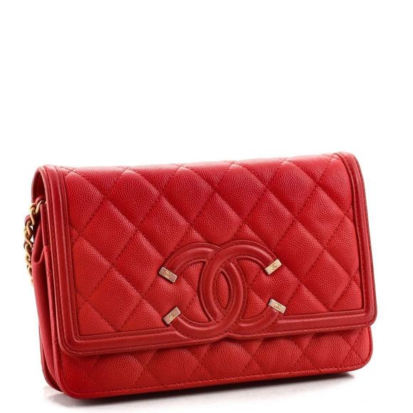 Chanel Filigree Wallet on Chain Quilted Caviar Red - Picture 3 of 8
